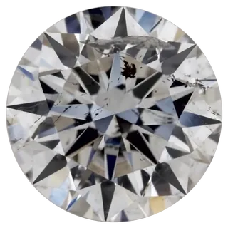 A round brilliant at clarity grade I1, with large dark inclusions