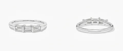 A bar engagement ring setting, face up and from the side