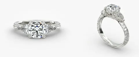A basket engagement ring setting, face up and from the side