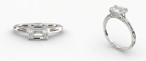 A east-west engagement ring setting, face up and from the side