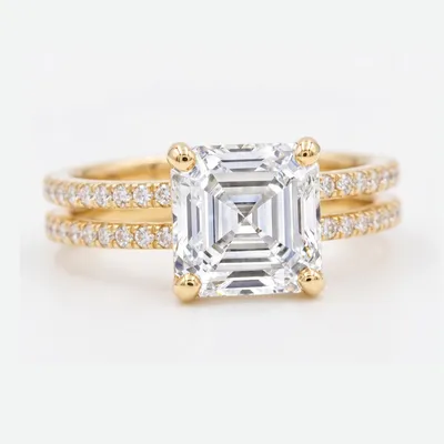 A asscher diamond in an engagement ring